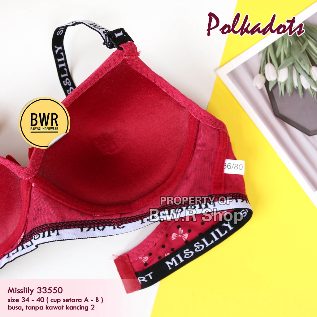 BH Misslily 33550 Polkadot List Sport / Bra Wanita Dewasa Busa Tanpa Kawat Kait 2 Cup Sedang | Bwr