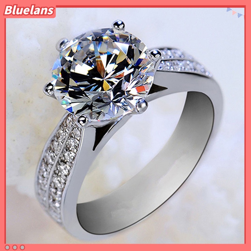 Bluelans Women Fashion Zircon Inlaid Ring Luxury Silver Plated Alloy Finger Ring Jewelry