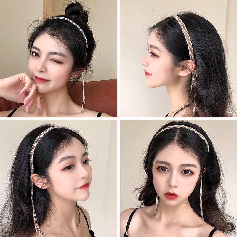 Korean Korean Multi-row Rhinestone Tassel Hair Band/Women Retro Princess Girl Hairbands/Bling Crystal Crown Chain Wedding Jewelry