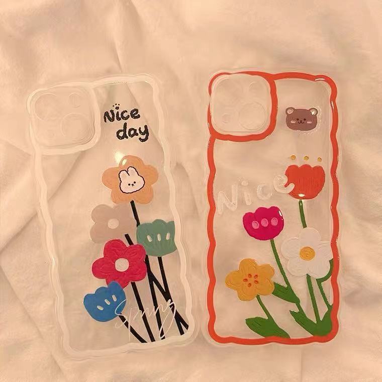 Soft Case TPU Transparan Motif Bunga Untuk Iphone 13 Pro Max / 12 / 11 / XS / XR / X / 8 / 7 / 6 Plus Mini SE 2020