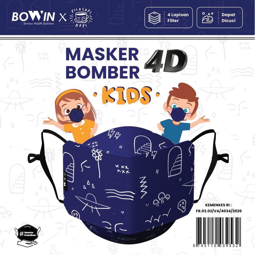 [Bowin X Filkop] Kid- Masker Bomber Kid (Masker Anak 4 Lapis Filter)