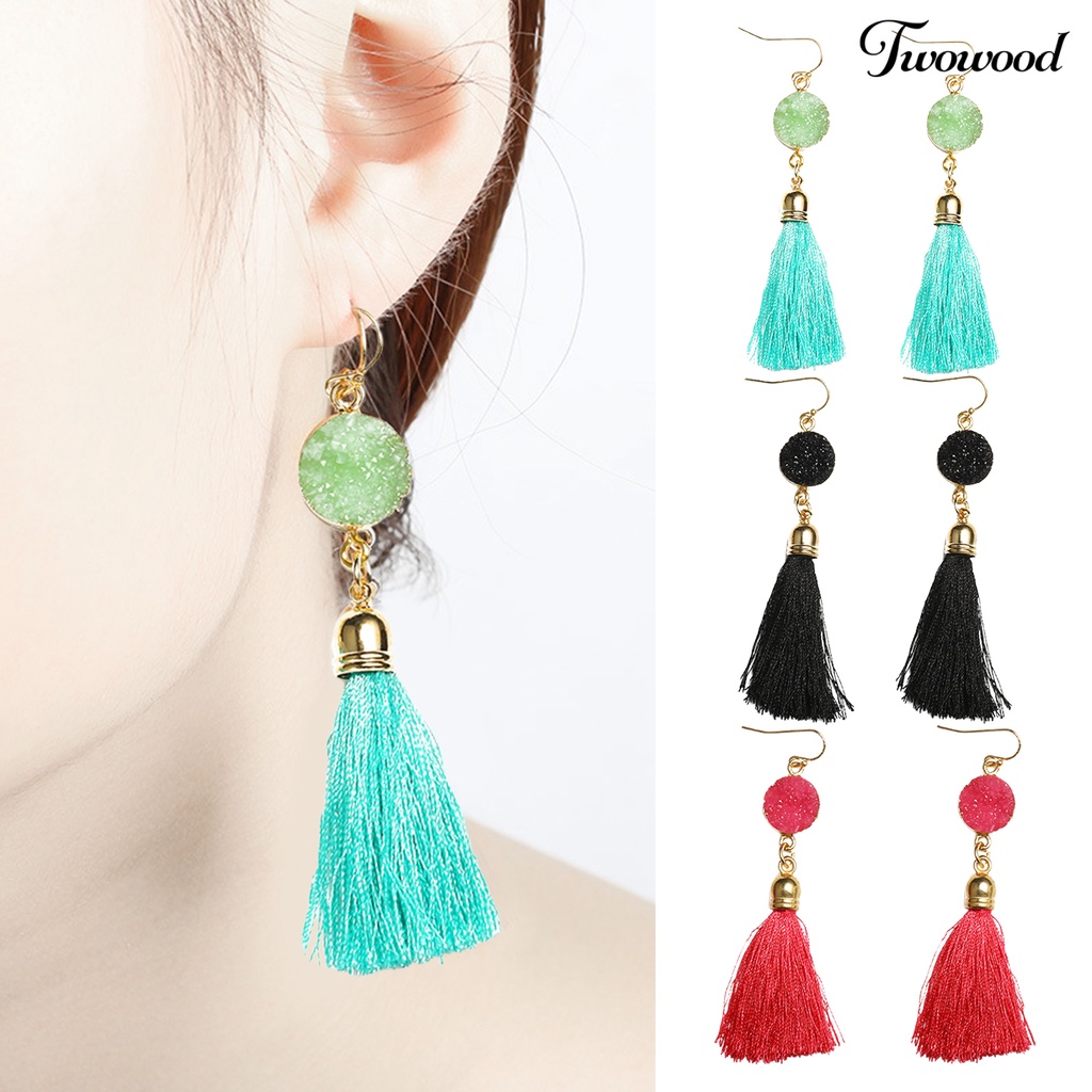 1 Pasang Anting Kait Menjuntai Bahan Katun Gaya Bohemian