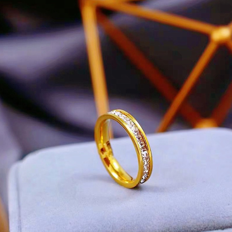 Cincin Titanium Wanita Anti Karat dan anti luntur Premium Berlian Emas 18k Korea Aksesoris Wanita