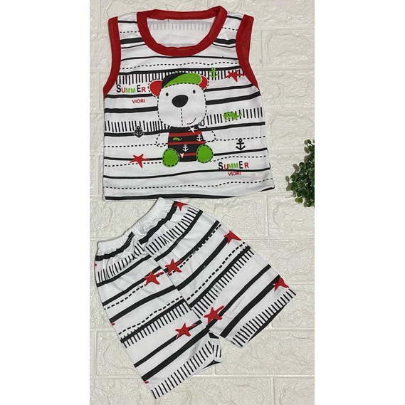 baju bayi murah lucu motif tedy bear summer KUTUNG setelan 3-18bulan (BISA REQ WARNA)