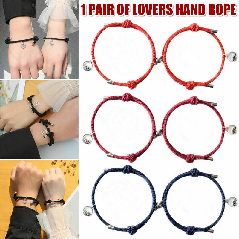 2Pcs Friendship Rope Braided Distance Couple Magnetic Bracelet Kit Lover Jewelry Set