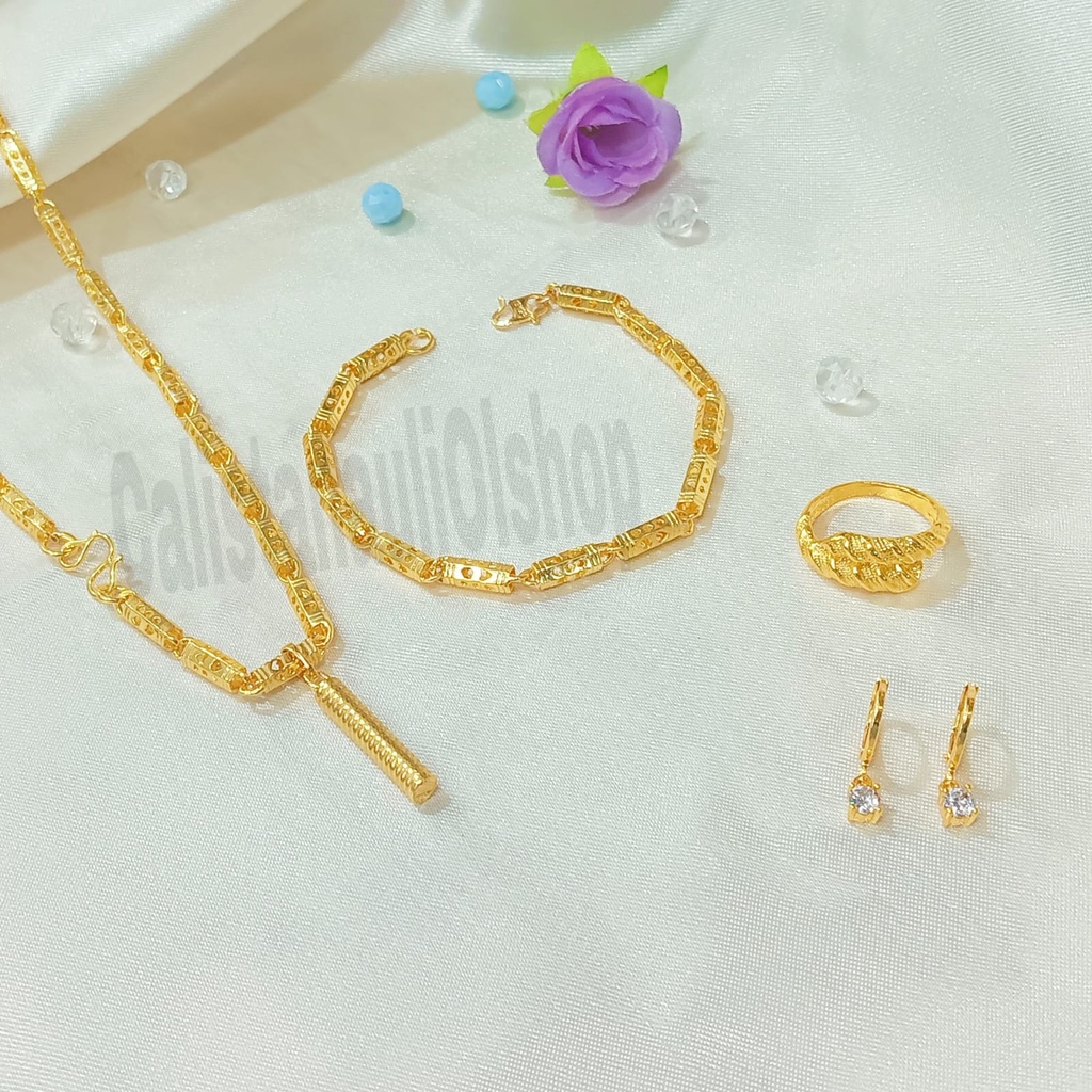 SET DEWASA BAMBU UKIR LAPIS EMAS 24K PERHIASAN ANTI KARAT DAN ANTI LUNTUR