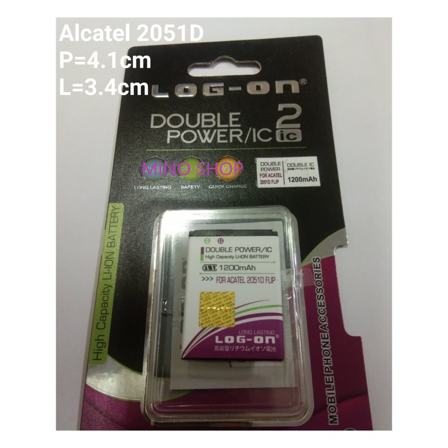 BATERAI LOG ON ALCATEL 2051D FLIP DOUBLE POWER DOUBLE IC BATRE