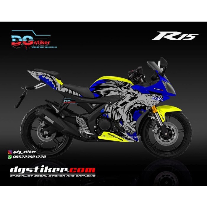 Modifikasi Decal Striping R15 V2 Biru Kuning Serigala DG Stiker