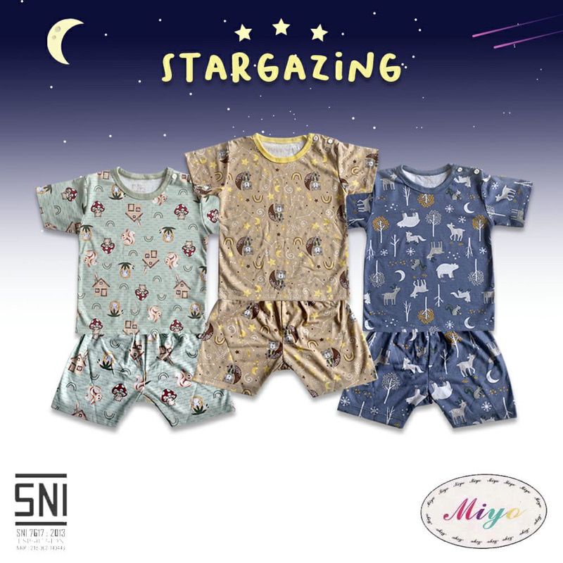 3pcs_miyo by LIBBY SETELAN PENDEK GEORGE MONKEY , dino grey series, STARGAZING  S.M.L / SETELAN MIYO BY LIBBY TERBARU