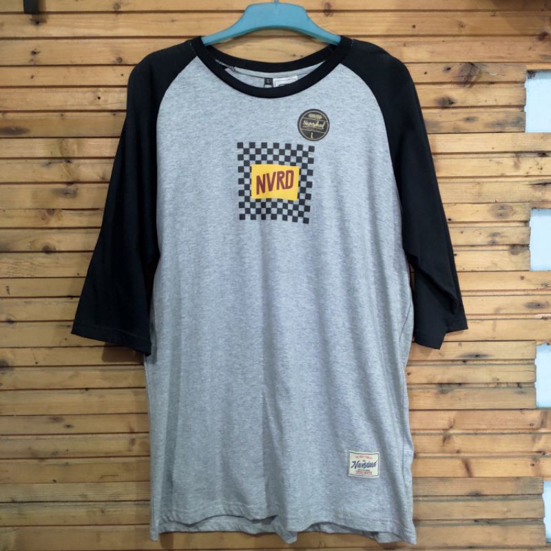 Kaos katun raglan 3/4 distro pria original merk Neverdead