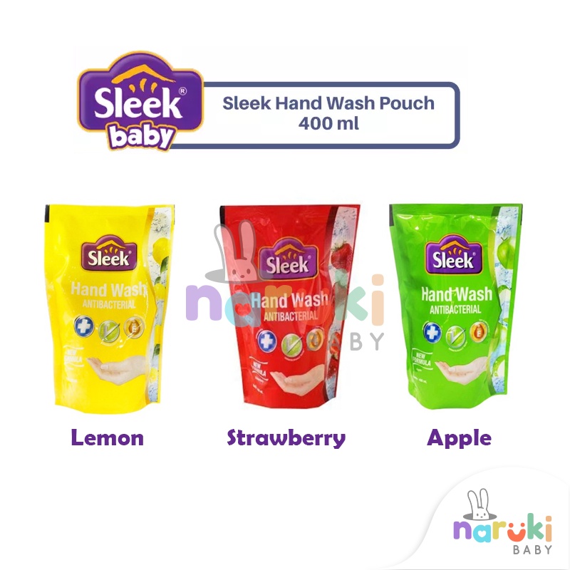 Sleek Hand Wash Lemon Strawberry Apple Pouch 400ml Refill Sabun Cuci Tangan