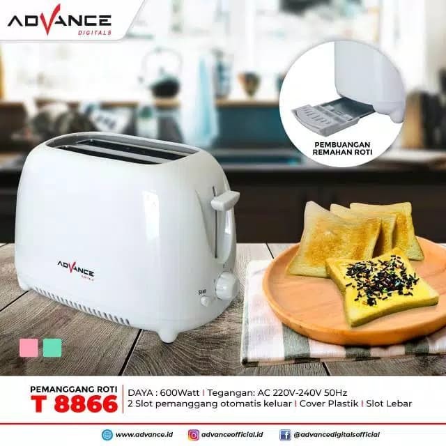 Pemanggang Roti Listrik Toaster Advance T-8866 T 8866 2 Slot Bread Toaster