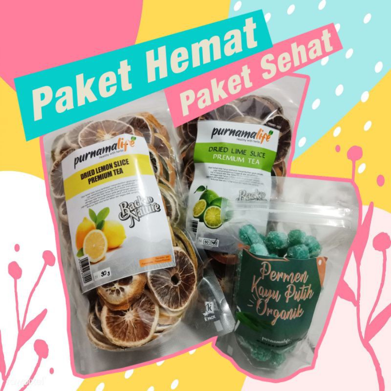 

Terlaris | Paket Hemat jeruk lemon nipis kering dried lemon lime slice premium tea & permen kayu putih