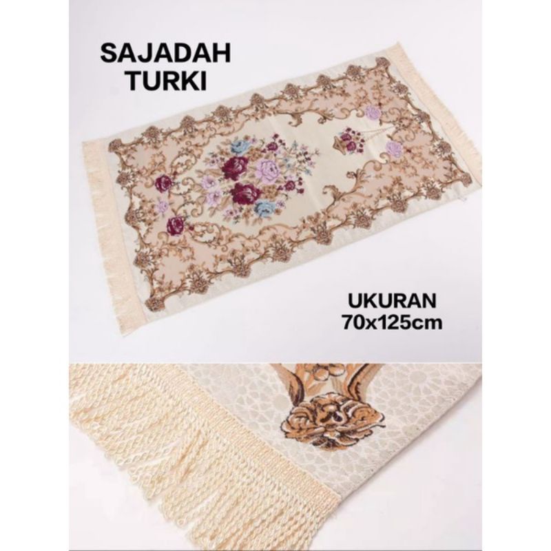 SAJADAH TURKY BUNGA BORDIR TIMBUL TURKEY BAHSN SILK SATEN PREMIUM SANGAT MEWAH DAN BERKUALITAS MEMILIKI BAHAN 2 LAPIS RUMBAI TAMBANG UKURAN 70×125CM