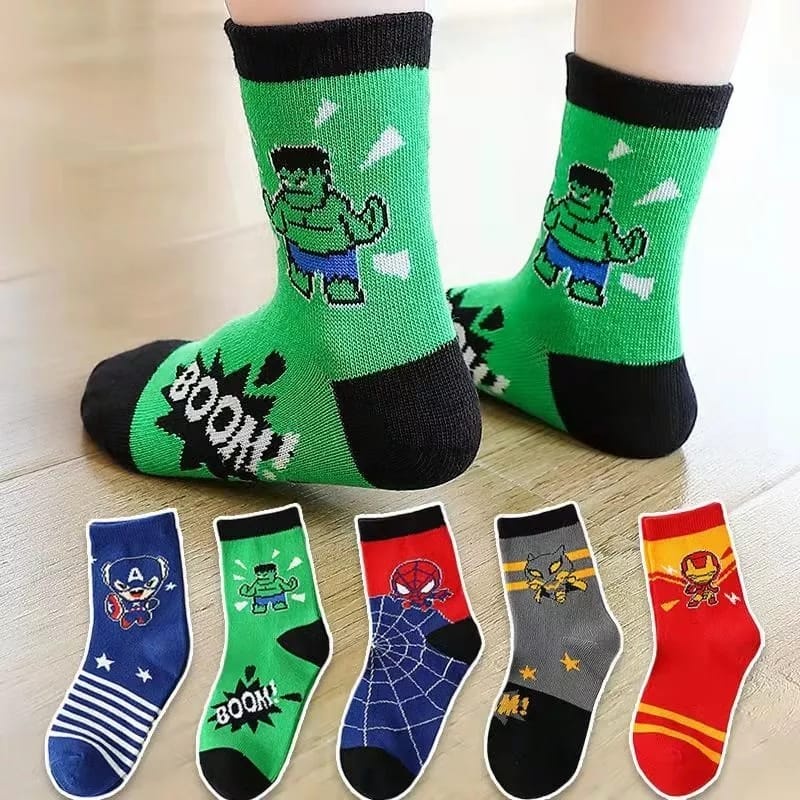 Kaos Kaki Anak Karakter Superhero 1 Set Isi 5 Socks Baru 001