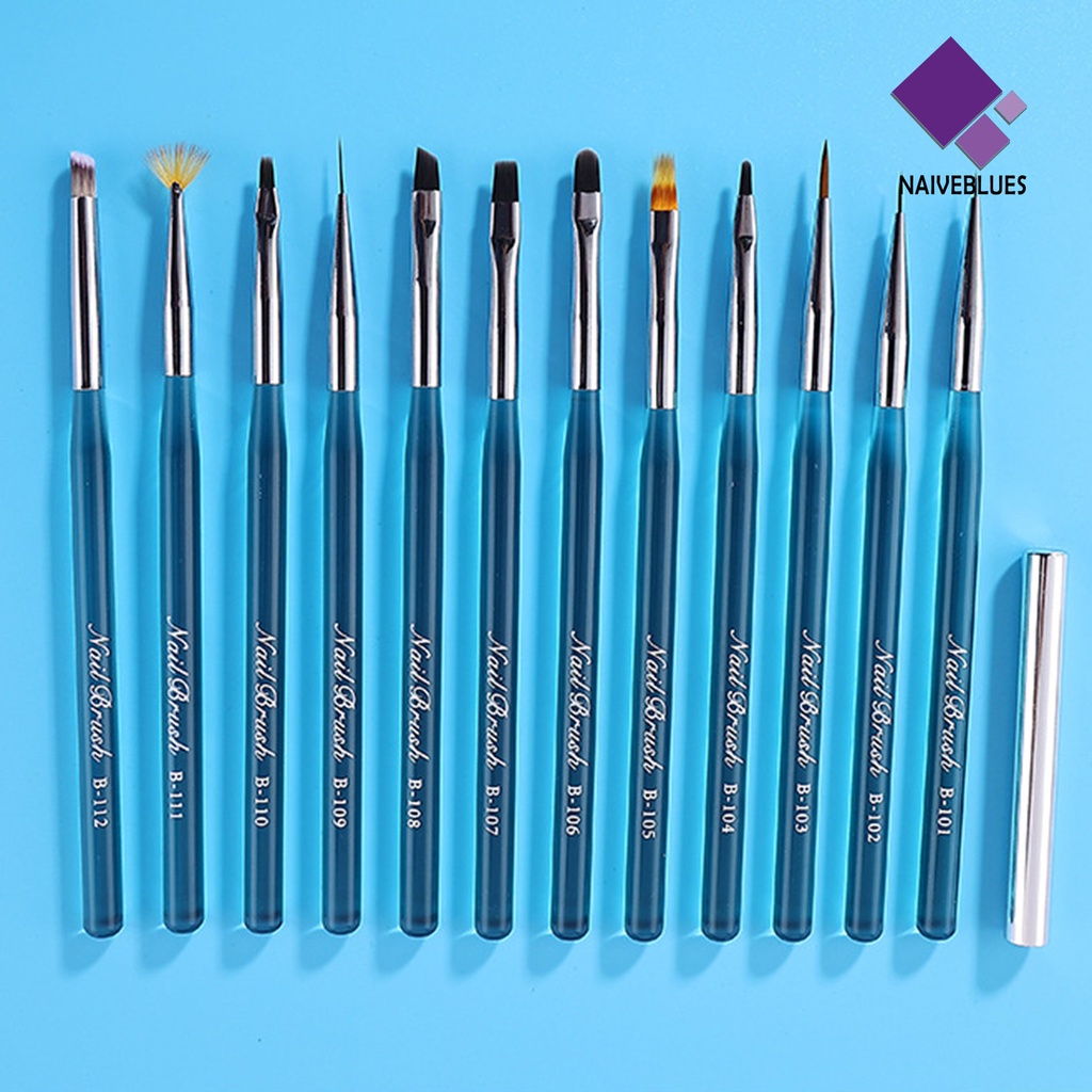 Naiveblue &gt; 1 Set Pen Brush Nail Art Bulu Lembut Ultra Ringan Anti Goyang Reusable