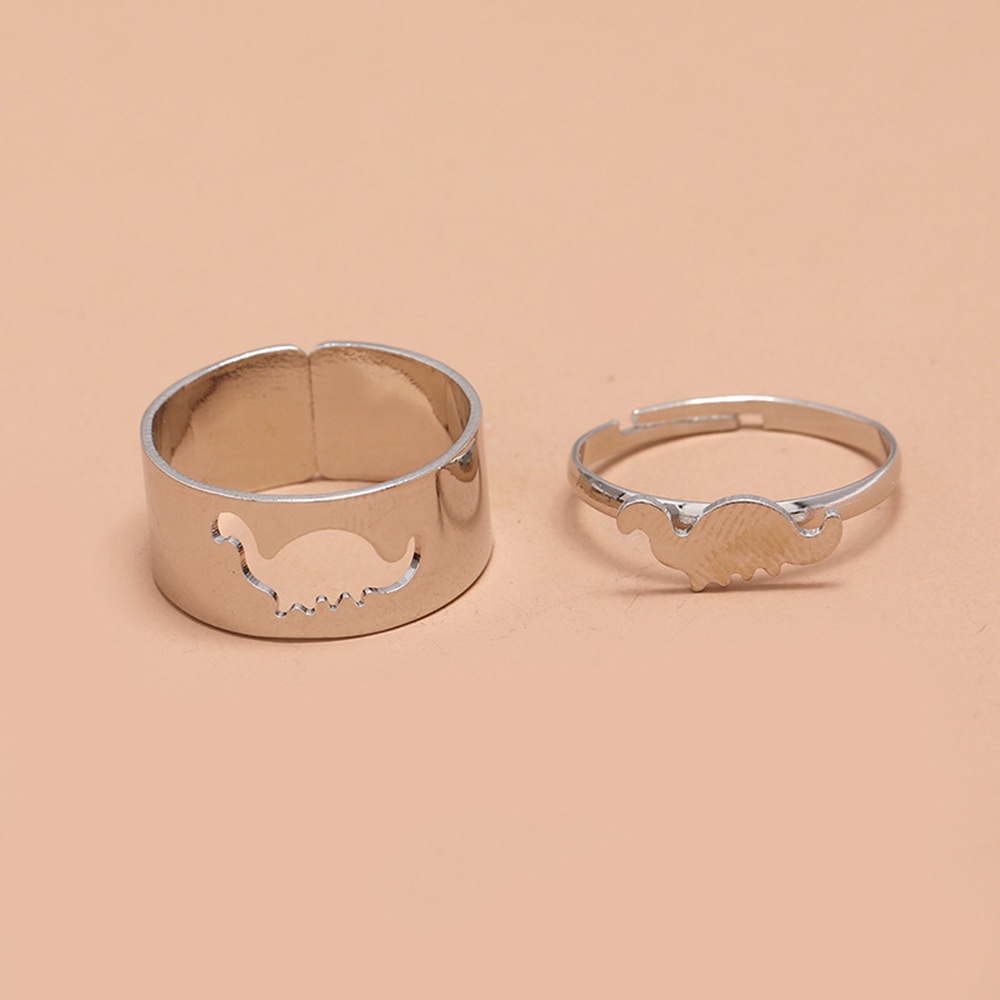 2pcs / Set Cincin Model Terbuka Desain Dinosaurus Lapis Emas / Silver Untuk Pria / Wanita