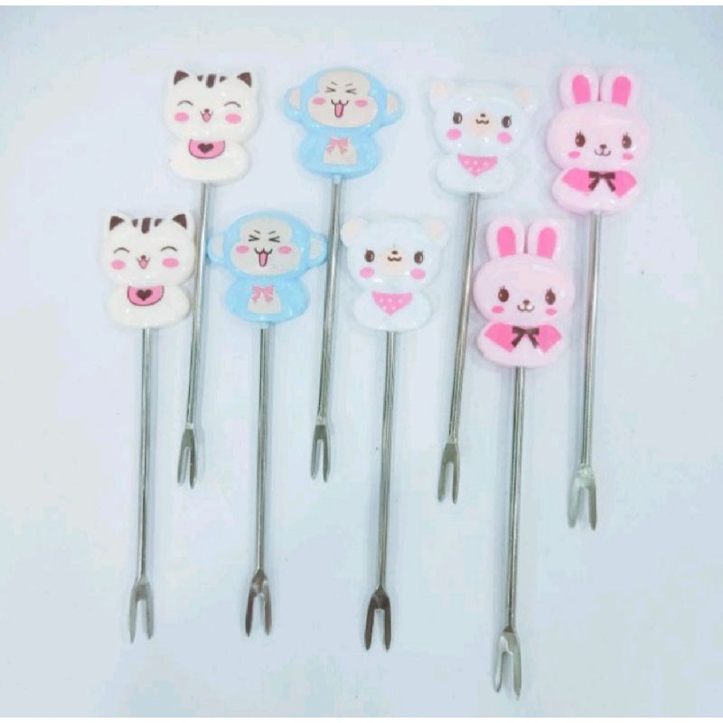 Garpu buah set karakter animal bahan stainless