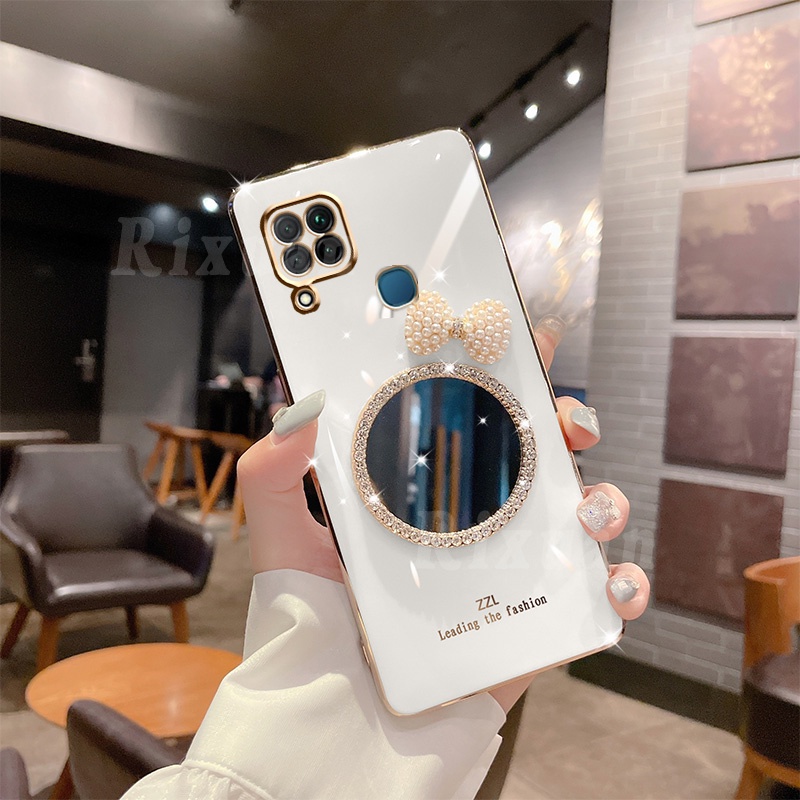 Casing Soft Case OPPO Reno 7 Reno 6Z 5G Reno5 Reno3 2F A31 A91 F11 F9 A83 Lapis Cermin Aksen Pita