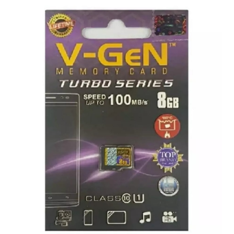 Memory Card / Micro SD V-GEN Turbo 8GB Class 10 100MB/s Series Micro SD V-GEN Memory Card HP 8GB V-GEN-ORIGINAL