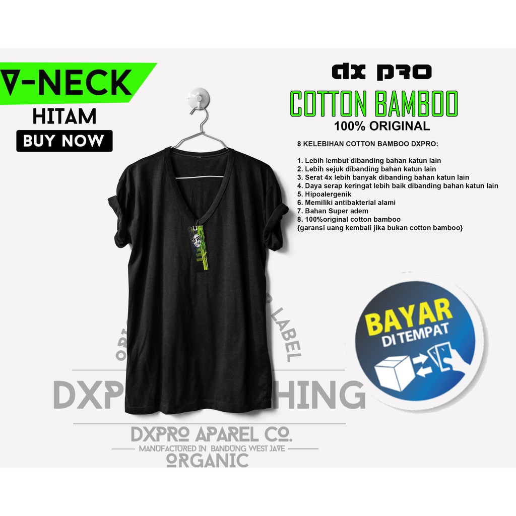 Kaos Polos V NECK Katun Bambu Cotton Bamboo T-Shirt SIZE S