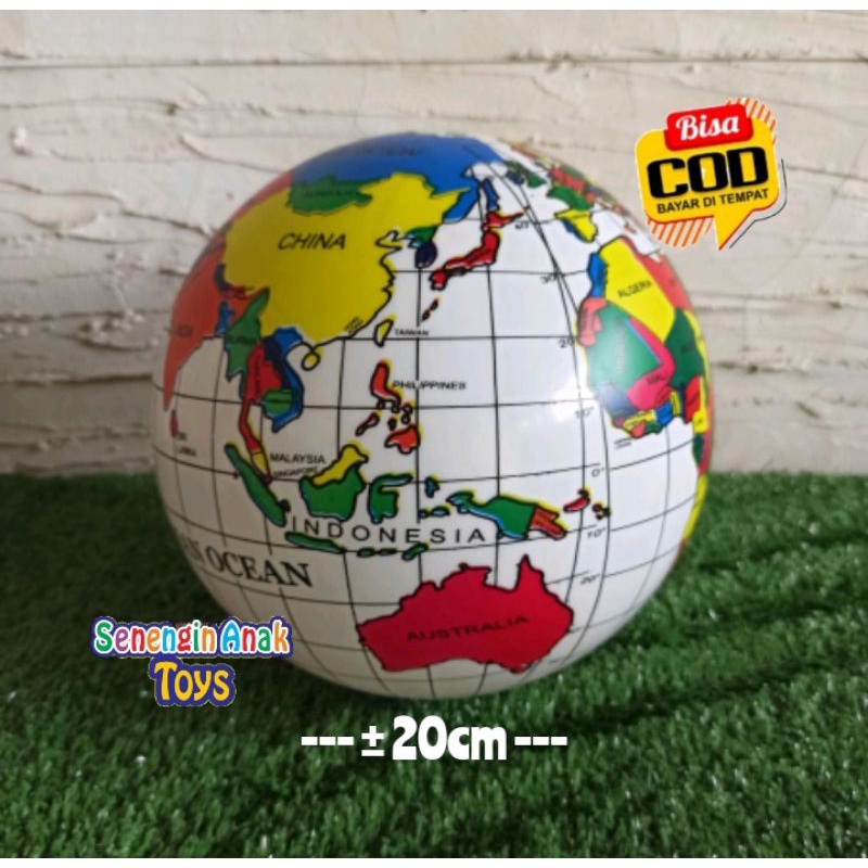 Mainan Bola Karet Murah bentuk Globe bola Dunia - SenenginAnak