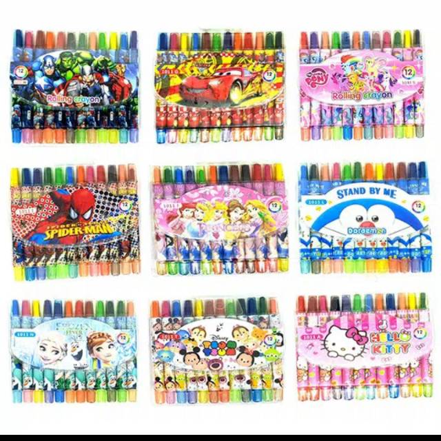 

Crayon putar/Rolling crayons karakter 12 warna ukuran pendek
