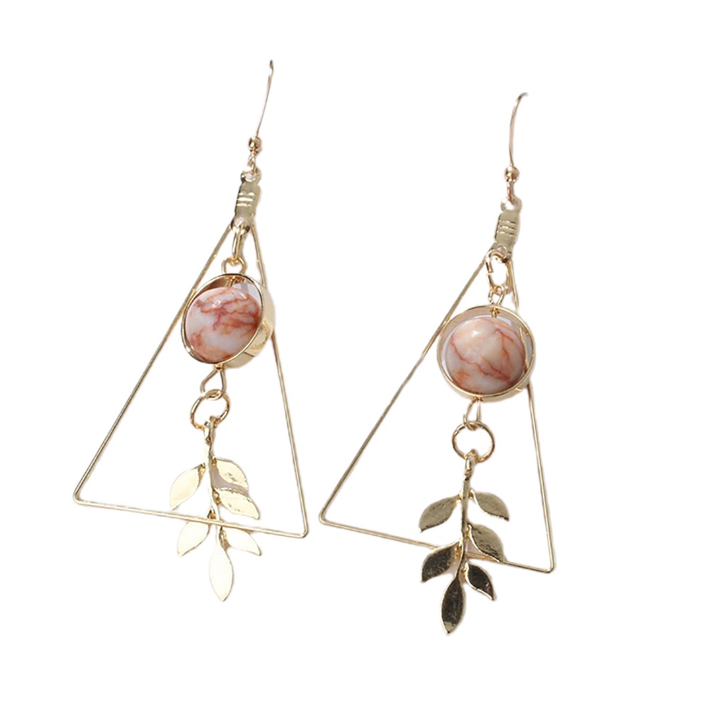 Hu Hu Hu Hu Hu Alat Bantu Pasang Kacamata♡ 1 Pasang Anting Tusuk Gantung Wanita Bahan Alloy Desain Segitiga + Daun + Manik-Manik Mewah Untuk Pesta
