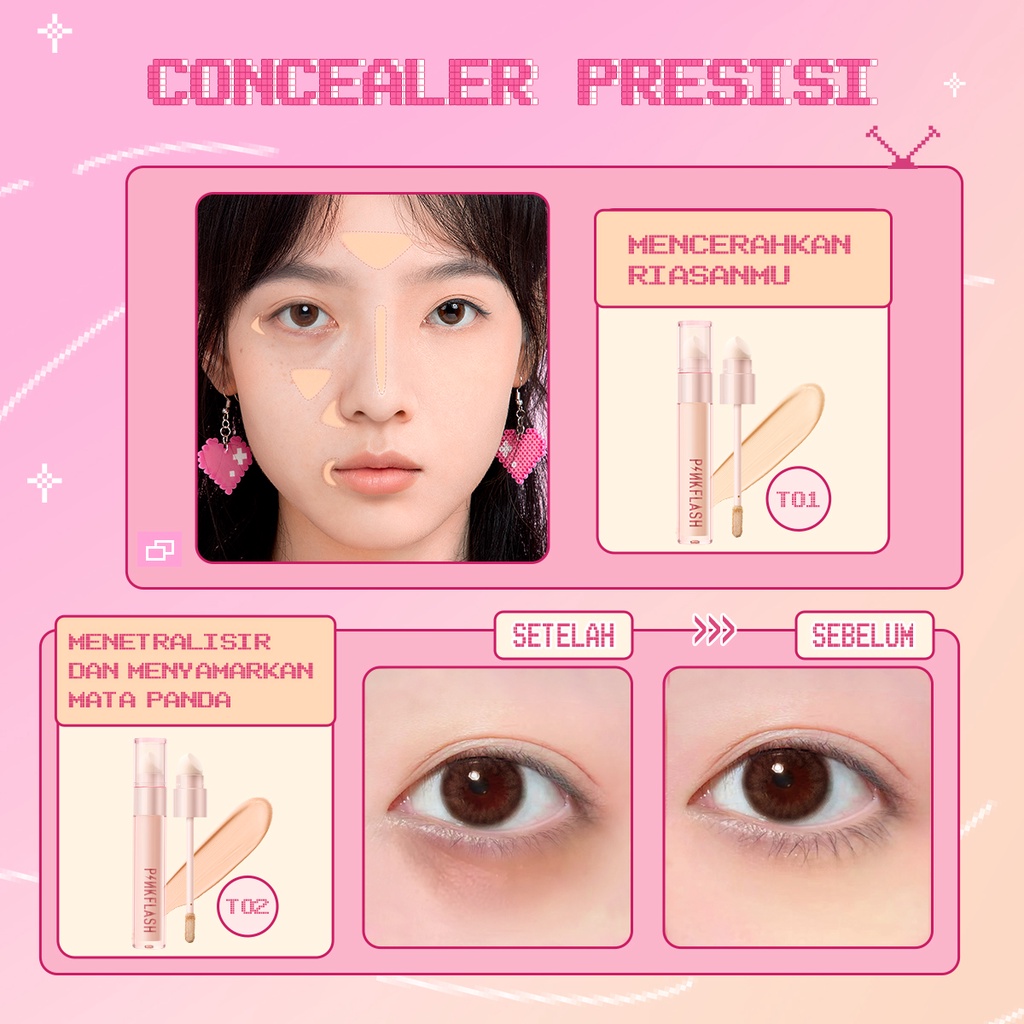 PINKFLASH #BeautyFilter HD Flawless Liquid Concealer With Sponge Brush Tool 5 Shades Waterproof Concealer Stick Face Makeup PF-F04