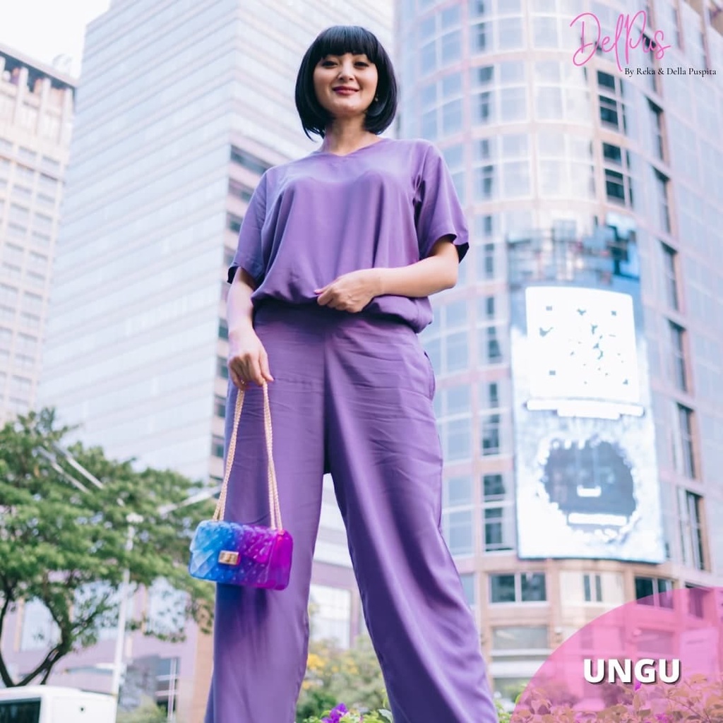 DELPUS Oneset Vcool Crop by Della Puspita Setelan Setcel One Set Pakaian Baju Tidur Wanita BAHAN RAYON PREMIUM ADEM-DELPUS LILAC