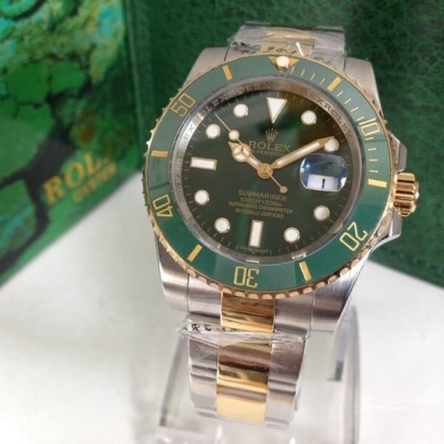 Jam Pria Rolex Submariner Gold Green Automatic Steel Clone Japan