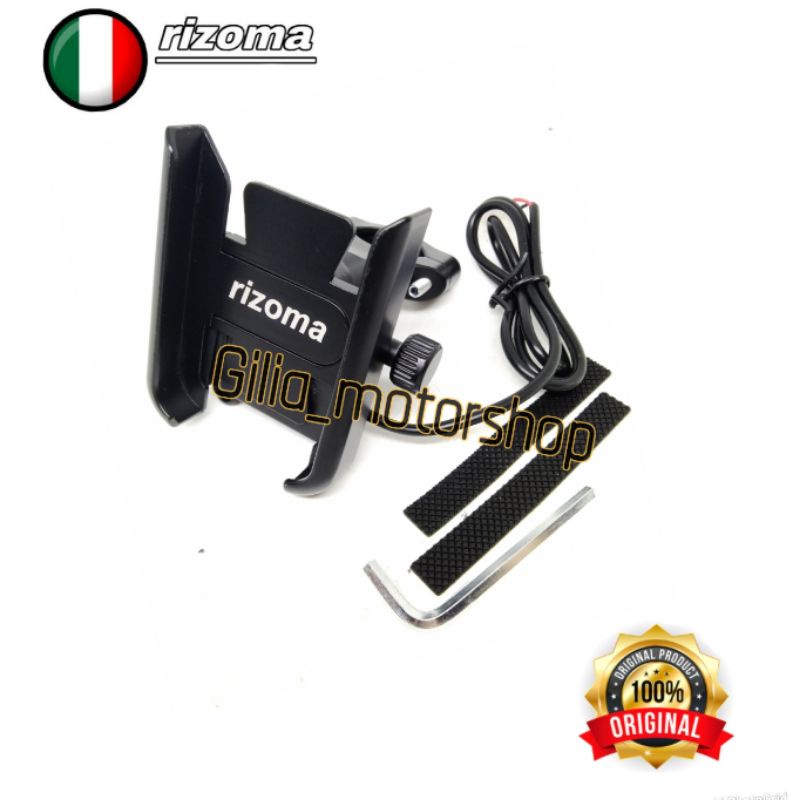 Holder Hp plus USB Rizoma Racing Ori Spion &amp; Stang Black Edition Full Besi Universal