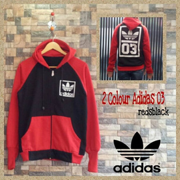 JAKET SWEATER HOODIE ZIPPER ADIDAS 03 MERAH/HITAM