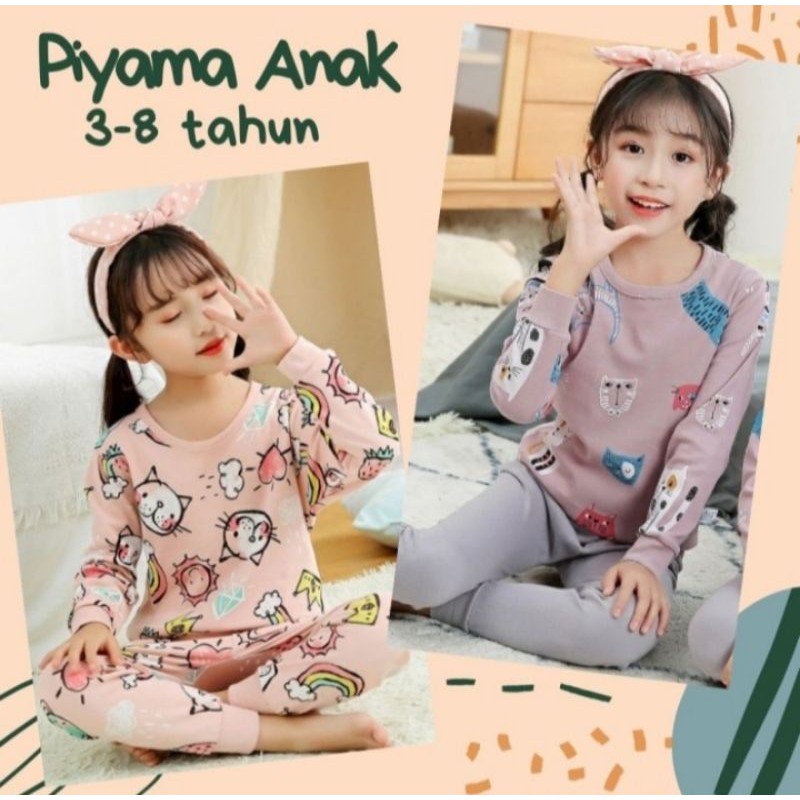 Baju Tidur Piyama Panjang Anak Perempuan Import 2-8 tahun
