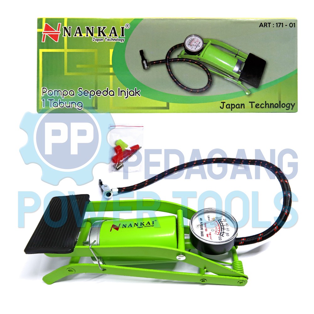 NANKAI POMPA SEPEDA INJAK 1 TABUNG BAN MOTOR DARURAT FOOT PUMP 171-01