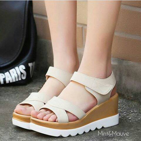 Sepatu Wedges Wanita Warna Hitam Mes91 Wejes Cewek Korea Style L  ZG194 Wedges Sepatu Wanita / Wedge
