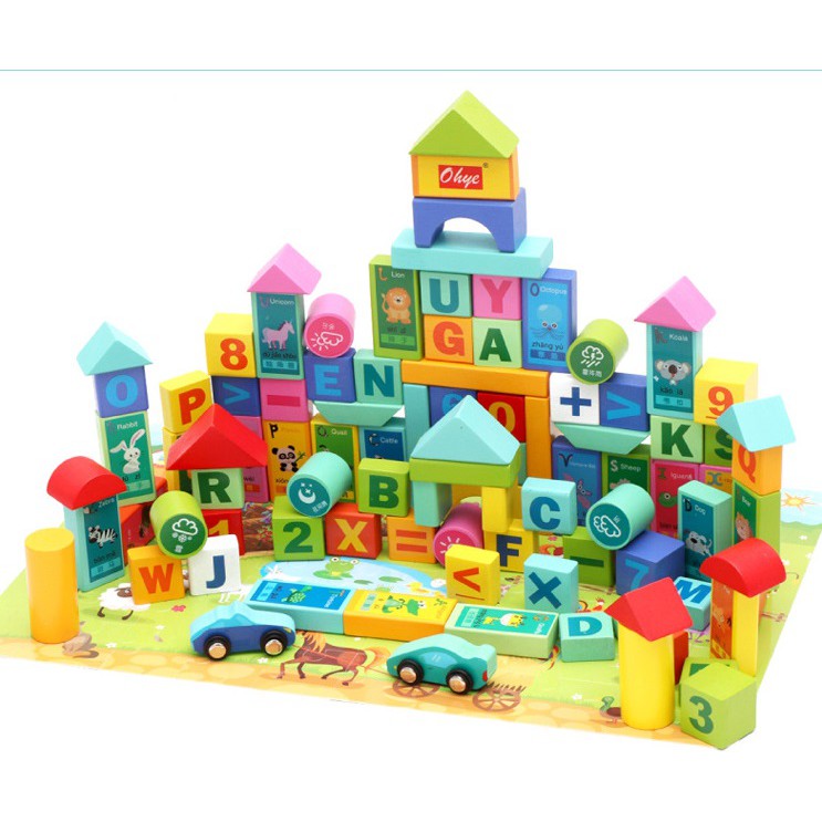 Ohye Building Blocks isi 100 Pcs Mainan Balok Susun Puzzle Kayu Puzzle Anak Wooden Toys