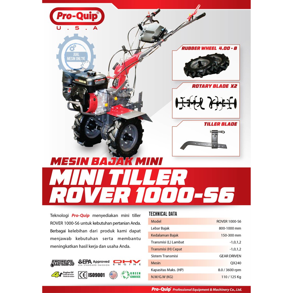 Mesin Traktor Mini Bajak Sawah Mini tiller ROver Cultivator 1000-S6 Proquip