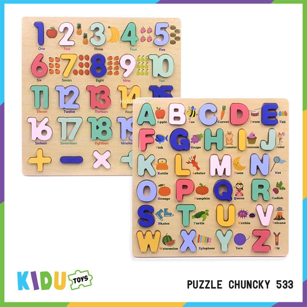 Mainan Anak Puzzle Chuncky 533 / Huruf Besar / Angka 1 Sampai 20 Kidu Toys