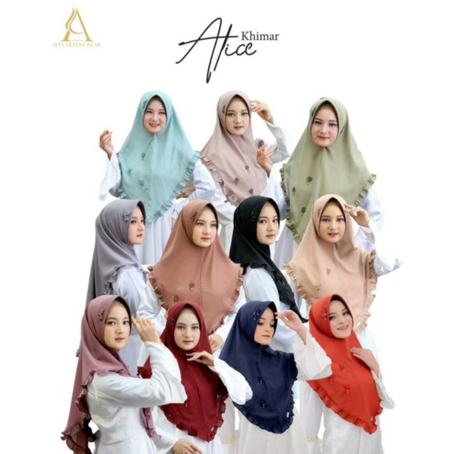 Hijab Khimar Alice Alya Muslim Wear Diamond Exclusive Premium Polos Mix Kombinasi Payet Kerudung Ins