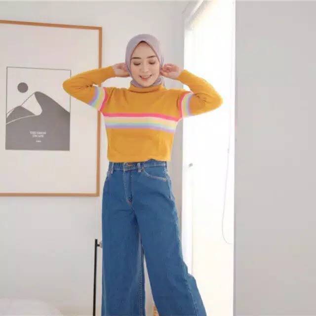 Sweater Rajut Turtleneck Rainbow