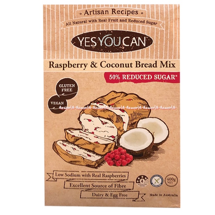 Yes You Can Raspberry &amp; Coconut Bread 400gr Tepung Premiks Rendah Gula Yesyoucan Tepung Instan Rasberi Kelapa