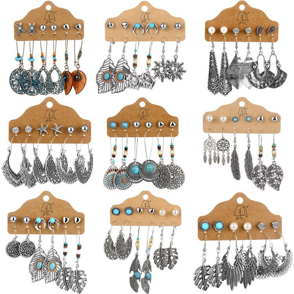 Anting LILY Turquoise Set Perhiasan Bohemian Warna Silver Panjang