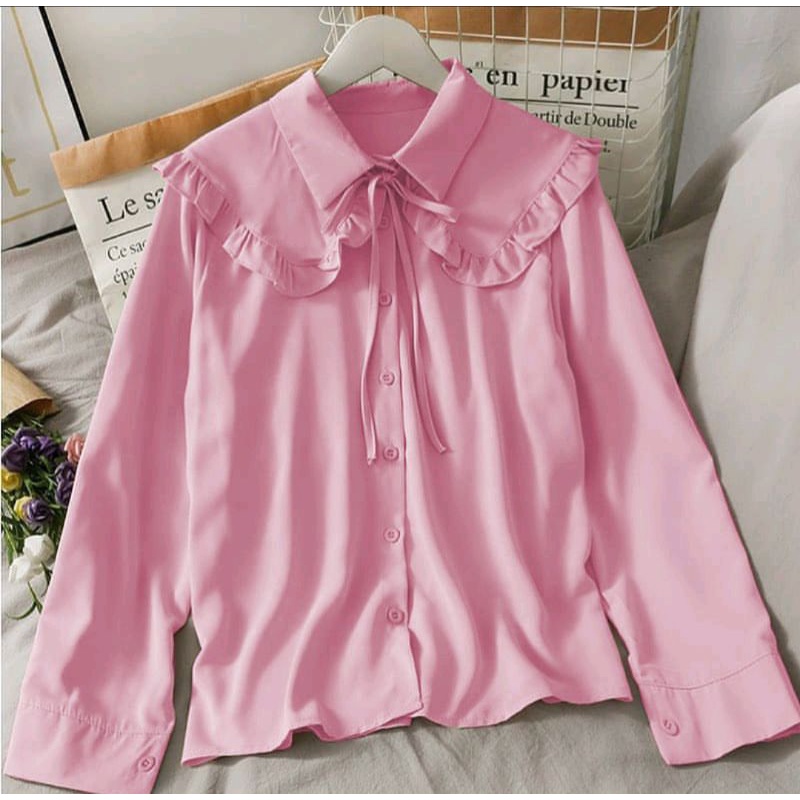 KEMEJA BASIC BLOUSE RENDA MENDY Blouse Wanita Korea Kiko Blouse moscrepe