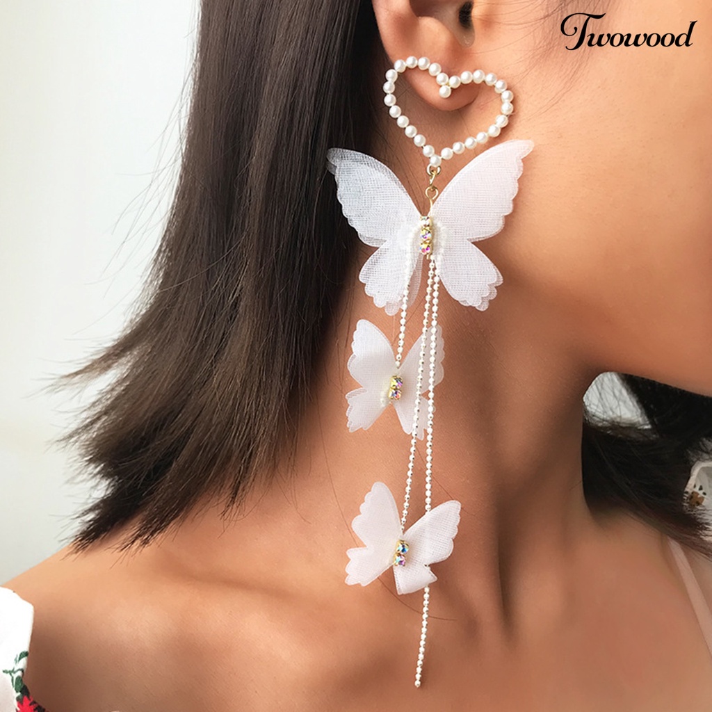 Twowood 1 Pair Alloy Drop Earrings Decorative Fashion Faux Pearl Butterfly Heart Drop Earrings for Holiday