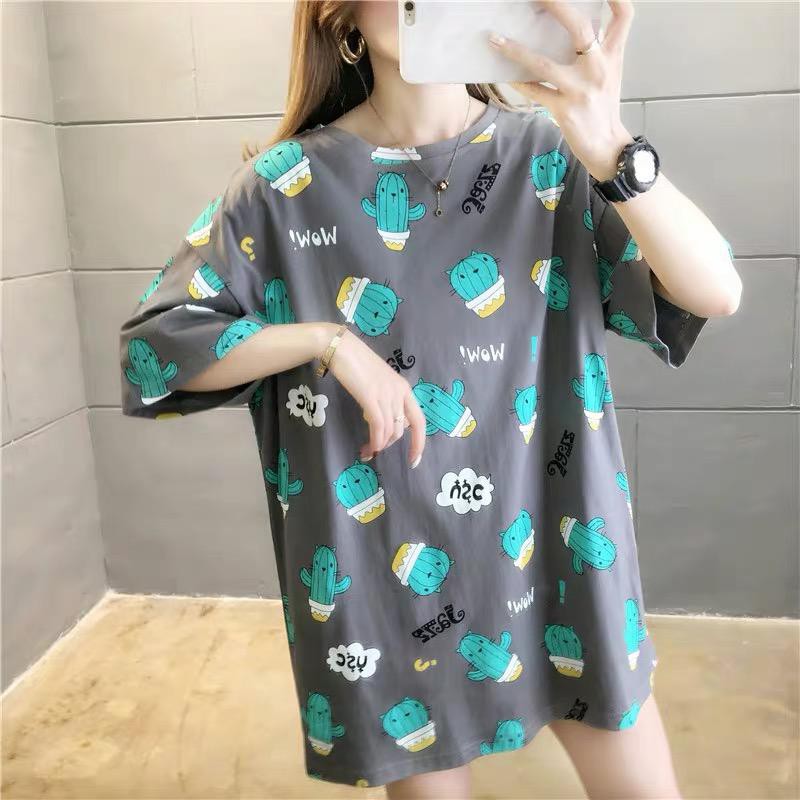 Oversize Tee Tshirt Model Longgar Untuk Wanita Motif Kaktus