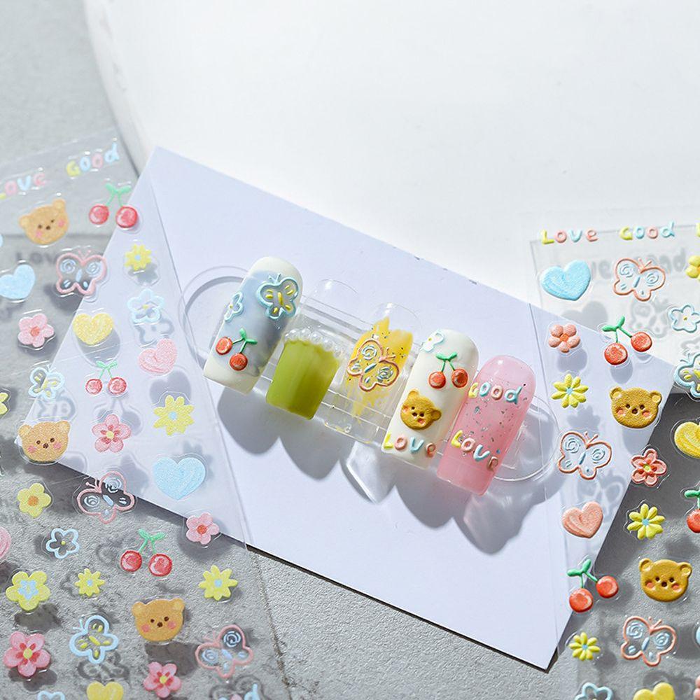 Needway  Kartun Stiker Kuku Wanita 3D Relief Hewan Kelinci Anjing DIY Nail Art Dekorasi