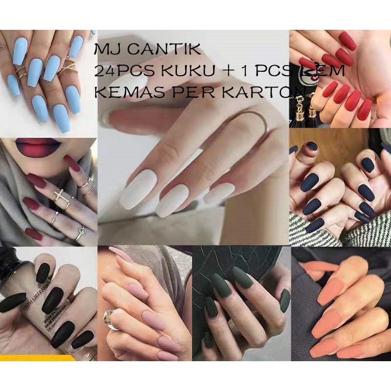 EMMAS MART Kuku palsu matte 24 pcs/ false fake nails  matte elegant nail art