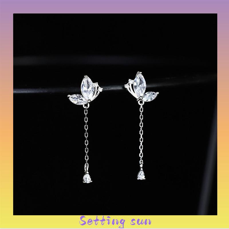 Anting Kupu-kupu Rumbai Drop Earrings Retro French Temperamen Indah Flash Diamond Earrings TN