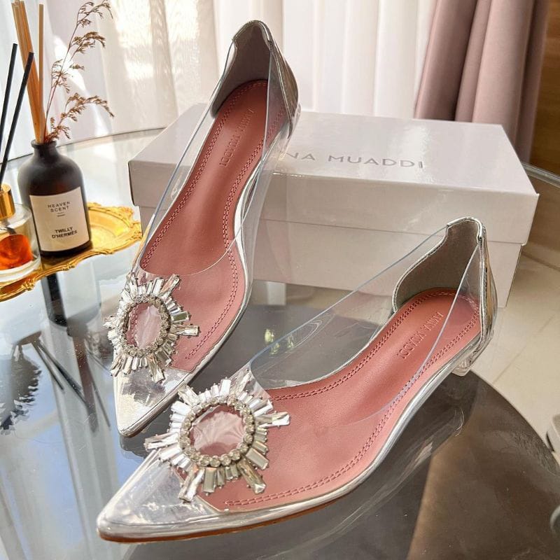 SEPATU WANITA AMS-3216 MUAD*I CRYSTAL SHOES TRANSPARENT HEELS 3 CM